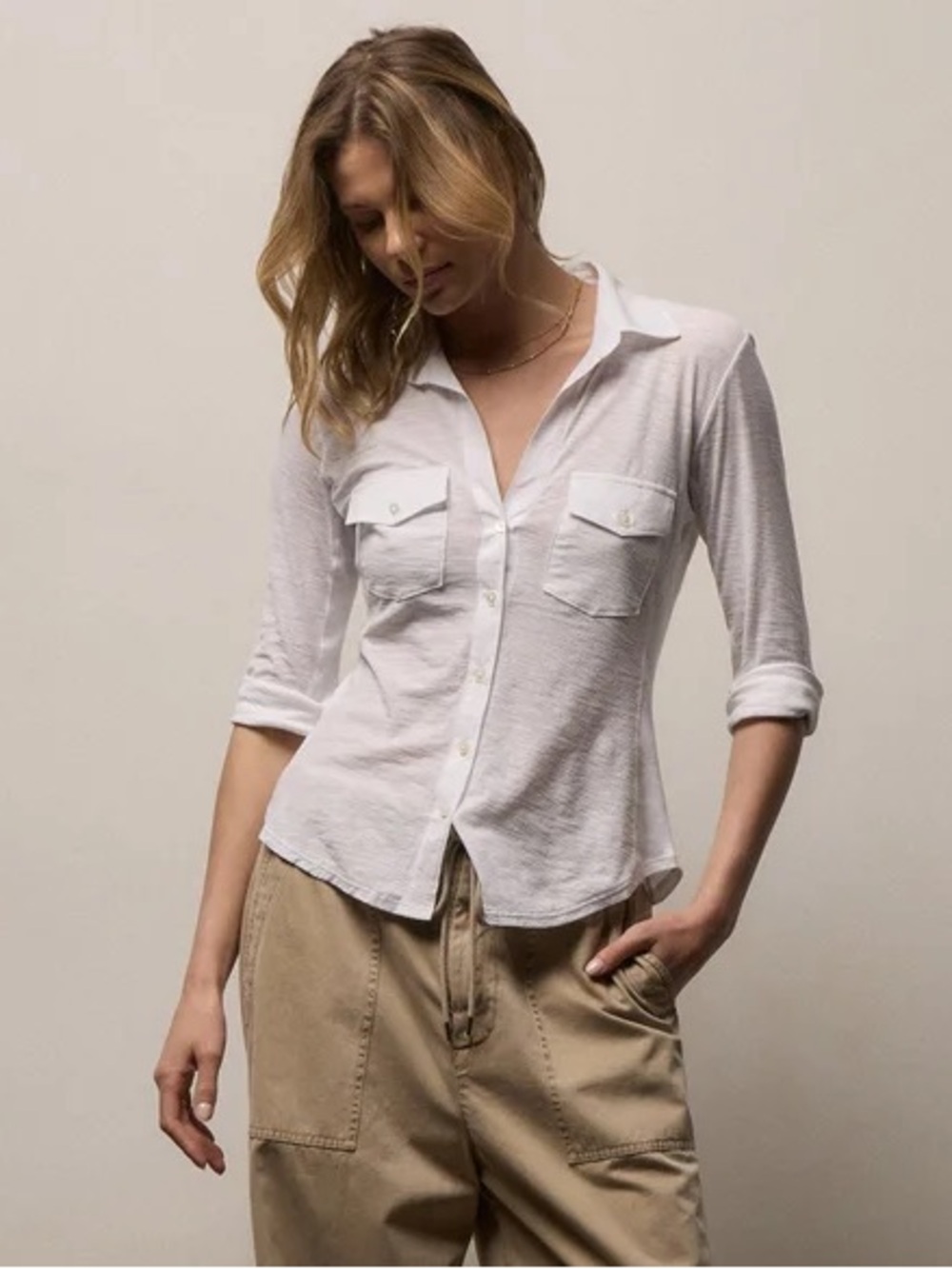 James Perse Sheer Slub Side Panel Shirt in White Size 2 or M